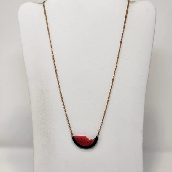 Meri Meri Watermelon Gold Tone Chain Necklace Acrylic Fruit Pendant Summer - Picture 2 of 5
